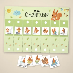 Ochtendroutine voor kinderen: A4-bord met pictogramkaartjes en losse avondkaartjes