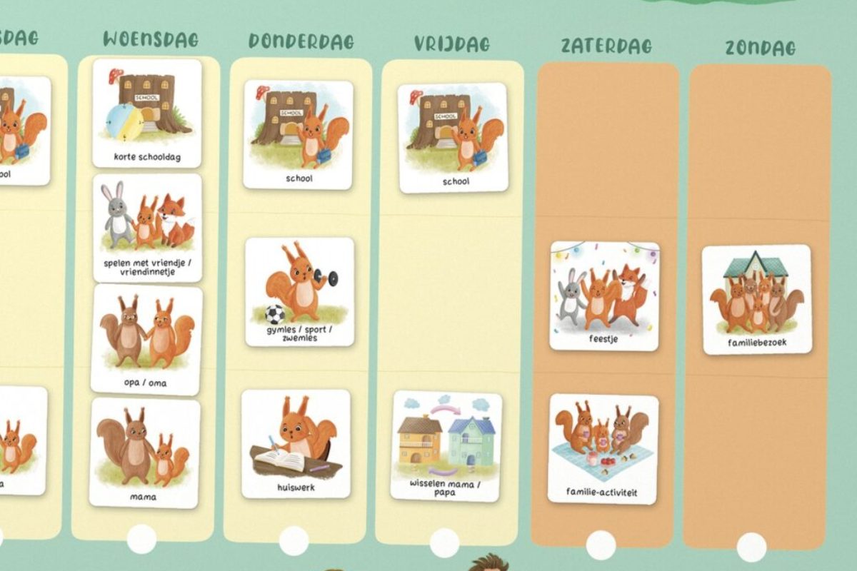 Weekplanner met een vaste indeling in ochtend, middag en avond per dag