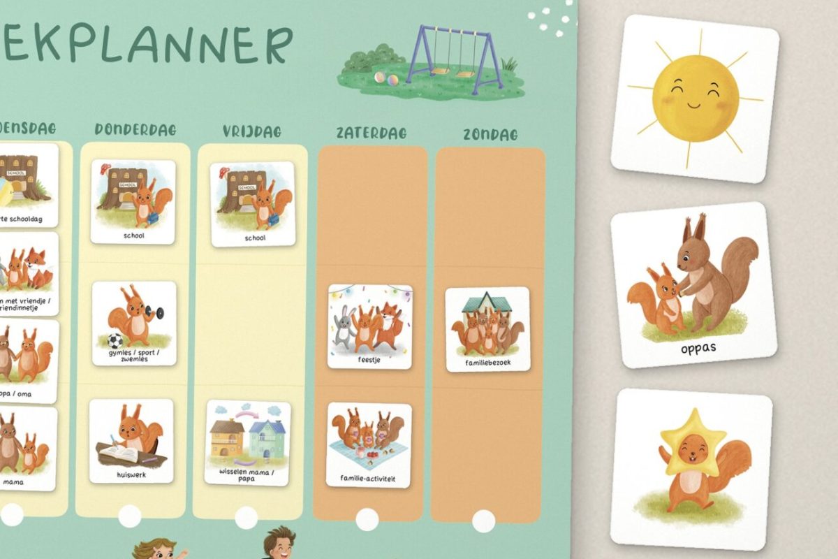 Weekplanner met losse pictogramkaartjes ernaast