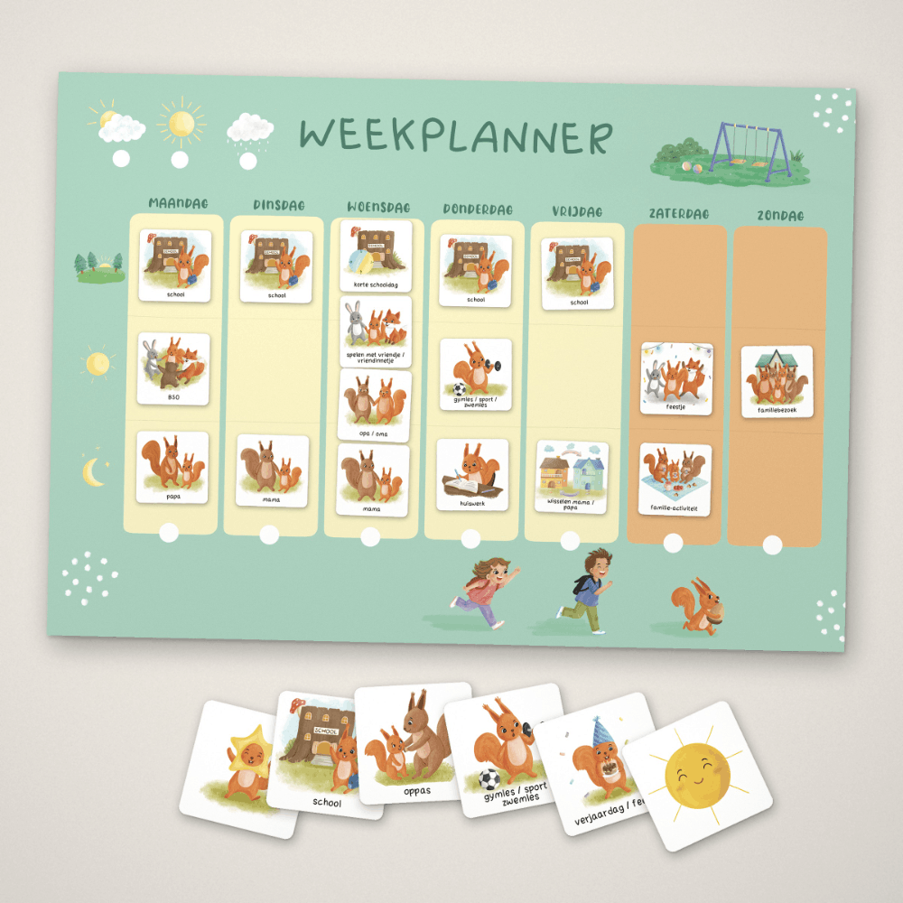 Weekplanner voor kinderen A3 met pictogramkaartjes
