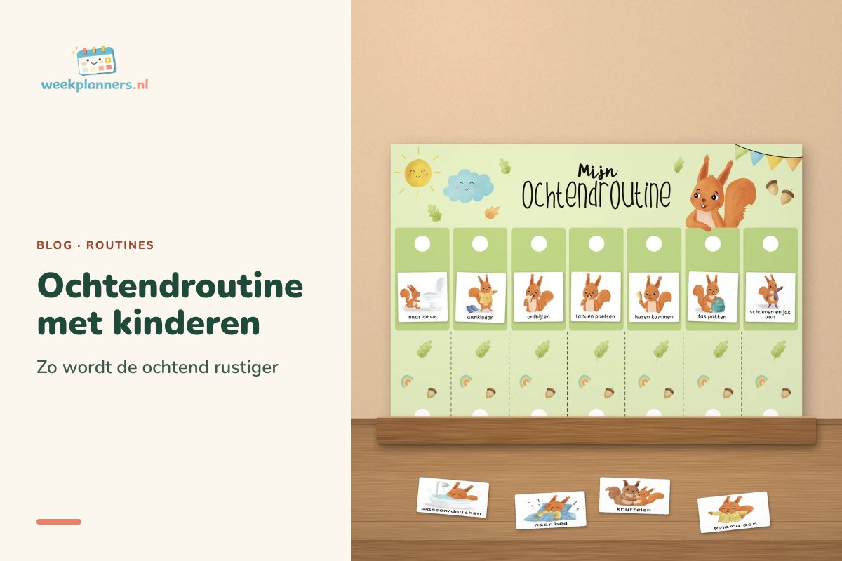 Ochtendroutine met kinderen: bord met pictogramkaartjes voor de ochtend